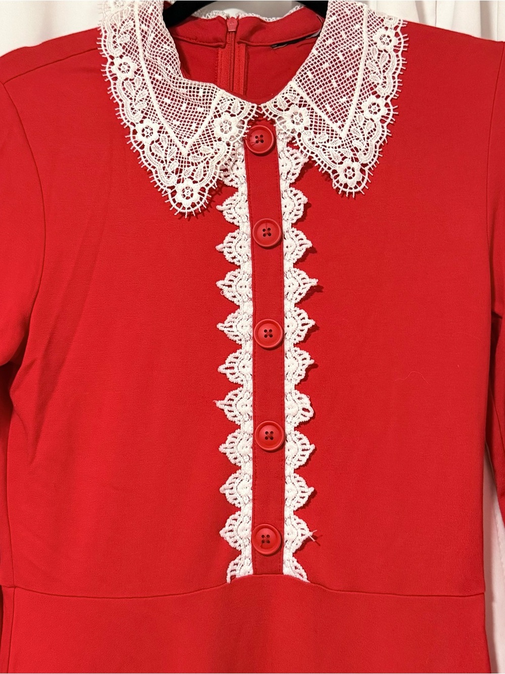 Killstar Blessed Be Blood Red Sabrina Dress with Lace Like Collar & Cuffs Large - Picture 5 of 6